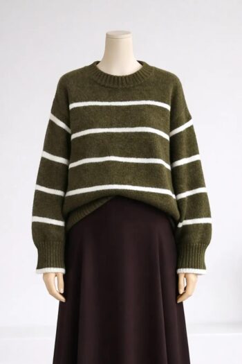 Çizgili Bisiklet Yaka Kazak