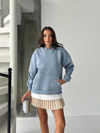 Mavi Şardonlu Sweatshirt