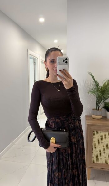 Massi Kahve Kayık Yaka Bluz